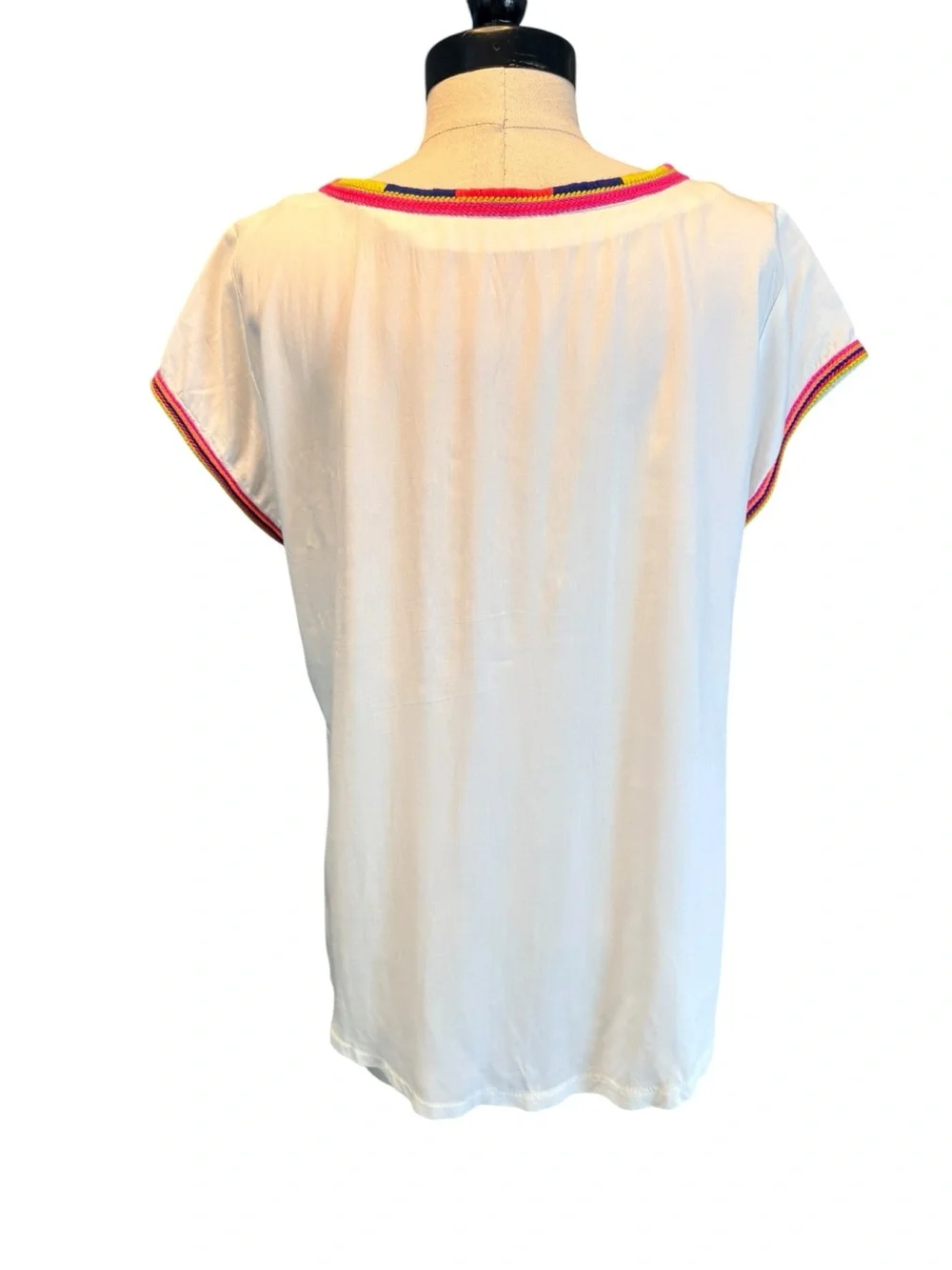 Solitaire Embroidered Mexican Peasant Blouse White Boho Floral Tunic Top - Picture 4 of 9